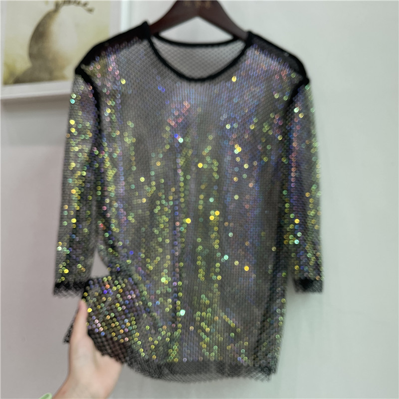Crystal Mesh Fabric - ColorShiny Diamonds syllabe électrique chemise de